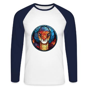 Cobra Snake Colorful Watercolor Animal Pet Cartoon - Unisex Long Sleeve Baseball T-Shirt - white/navy - Front - Nik (191cm)