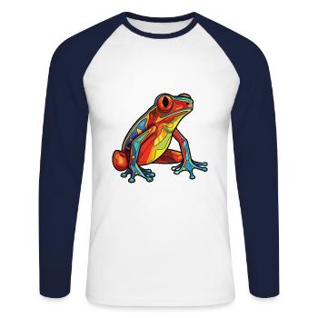 Frosch buntes Aquarell Tier Haustier Illustration - Unisex Baseballshirt langarm - Weiß/Navy - Vorne - Nik (191cm)