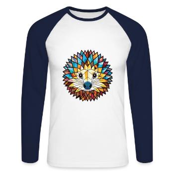 Hérisson aquarelle colorée Illustration animale - T-shirt baseball manches longues Homme - blanc/marine - Devant - Nik (191cm)