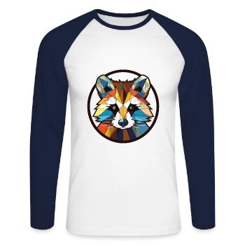 Illustration animale aquarelle colorée de raton laveur - T-shirt baseball manches longues Homme - blanc/marine - Devant - Nik (191cm)