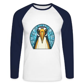 Penguin Colorful Watercolor Animal Illustration - Unisex Long Sleeve Baseball T-Shirt - white/navy - Front - Nik (191cm)