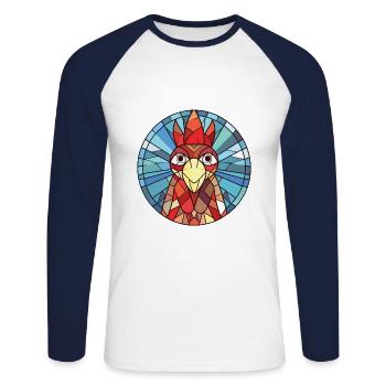 Hen Colorful Watercolor Animal Pet Illustration - Unisex Long Sleeve Baseball T-Shirt - white/navy - Front - Nik (191cm)