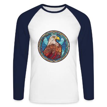 Eagle Colorful Watercolor Animal Pet Illustration - Unisex Long Sleeve Baseball T-Shirt - white/navy - Front - Nik (191cm)