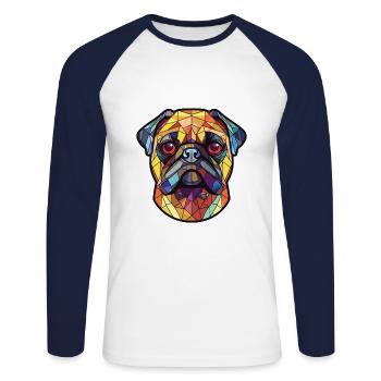 Mopshund bunte Aquarell-Tier-Illustration - Unisex Baseballshirt langarm - Weiß/Navy - Vorne - Nik (191cm)