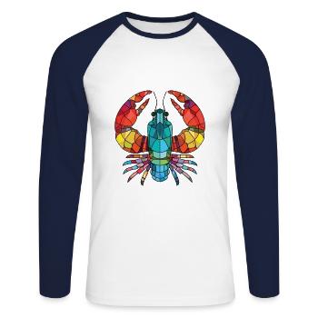 Lobster Colorful Watercolor Animal Illustration - Unisex Long Sleeve Baseball T-Shirt - white/navy - Front - Nik (191cm)