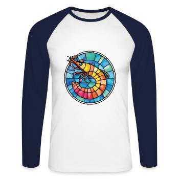Shrimp Colorful Watercolor Animal Pet Illustration - Unisex Long Sleeve Baseball T-Shirt - white/navy - Front - Nik (191cm)