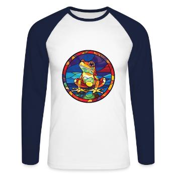 Frosch buntes Aquarell Tier Haustier Illustration - Unisex Baseballshirt langarm - Weiß/Navy - Vorne - Nik (191cm)