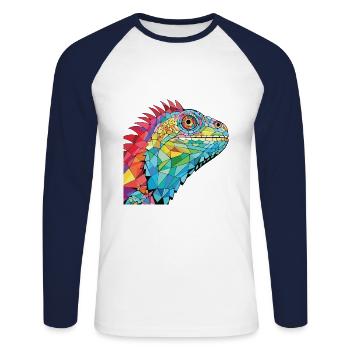Iguana Colorful Watercolor Animal Pet Illustration - Unisex Long Sleeve Baseball T-Shirt - white/navy - Front - Nik (191cm)