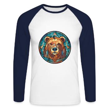 Bear Colorful Watercolor Animal Pet Illustration - Unisex Long Sleeve Baseball T-Shirt - white/navy - Front - Nik (191cm)
