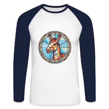 Donkey Colorful Watercolor Animal Pet Illustration - Unisex Long Sleeve Baseball T-Shirt - white/navy - Front - Nik (191cm)