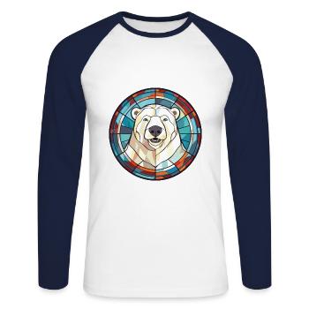 Polar Bear Colorful Watercolor Animal Illustration - Unisex Long Sleeve Baseball T-Shirt - white/navy - Front - Nik (191cm)