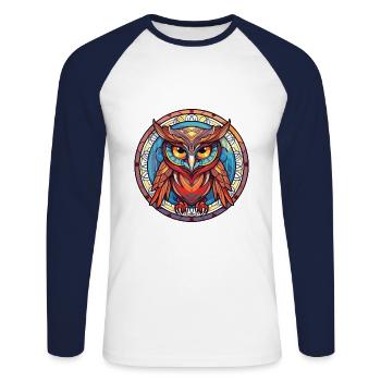 Eule buntes Aquarell Tier Haustier Illustration - Unisex Baseballshirt langarm - Weiß/Navy - Vorne - Nik (191cm)