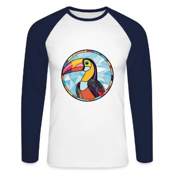 Toucan aquarelle colorée Animal animal de compagnie Illustration - T-shirt baseball manches longues Homme - blanc/marine - Devant - Nik (191cm)