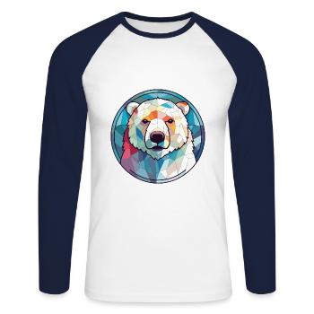 Eisbär Buntes Aquarell Tier Illustration - Unisex Baseballshirt langarm - Weiß/Navy - Vorne - Nik (191cm)