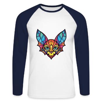 Fledermaus buntes Aquarell Tier Haustier Illustration - Unisex Baseballshirt langarm - Weiß/Navy - Vorne - Nik (191cm)