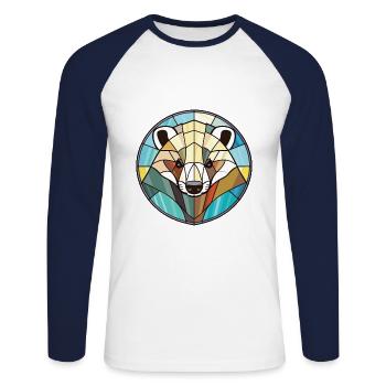 Badger Colorful Watercolor Animal Pet Illustration - Unisex Long Sleeve Baseball T-Shirt - white/navy - Front - Nik (191cm)
