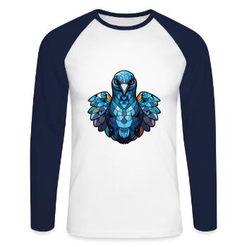 Taube buntes Aquarell Tier Haustier Illustration - Unisex Baseballshirt langarm - Weiß/Navy - Vorne - Nik (191cm)