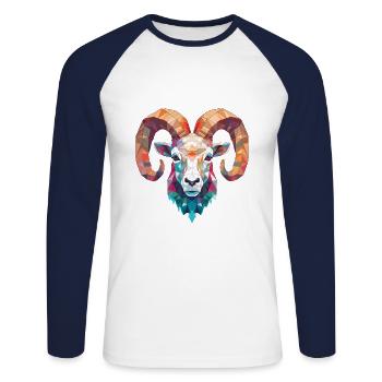Dickhornschaf Buntes Aquarell Tier Karikatur - Unisex Baseballshirt langarm - Weiß/Navy - Vorne - Nik (191cm)