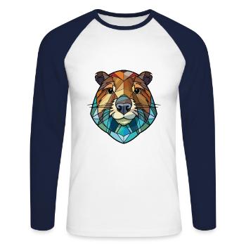 Beaver Colorful Watercolor Animal Pet Illustration - Unisex Long Sleeve Baseball T-Shirt - white/navy - Front - Nik (191cm)