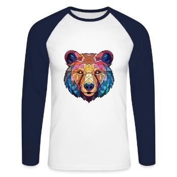 Bear Colorful Watercolor Animal Pet Illustration - Unisex Long Sleeve Baseball T-Shirt - white/navy - Front - Nik (191cm)