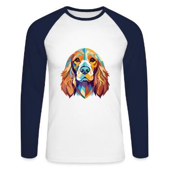 Cocker anglais Spaniel chien aquarelle colorée animal de compagnie - T-shirt baseball manches longues Homme - blanc/marine - Devant - Nik (191cm)
