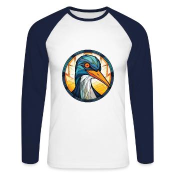 Kormoran bunte Aquarell-Tier-Illustration - Unisex Baseballshirt langarm - Weiß/Navy - Vorne - Nik (191cm)