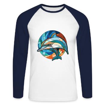 Dolphin Colorful Watercolor Animal Illustration - Unisex Long Sleeve Baseball T-Shirt - white/navy - Front - Nik (191cm)