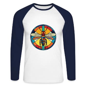 Mücken buntes Aquarell Tier Illustration - Unisex Baseballshirt langarm - Weiß/Navy - Vorne - Nik (191cm)