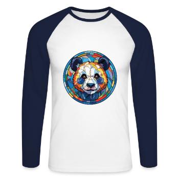 Panda Buntes Aquarell Tier Haustier Illustration - Unisex Baseballshirt langarm - Weiß/Navy - Vorne - Nik (191cm)