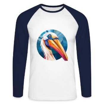 Pelikan Vogel Buntes Aquarell Tier Cartoon - Unisex Baseballshirt langarm - Weiß/Navy - Vorne - Nik (191cm)