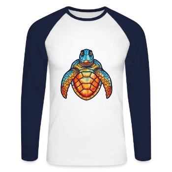 Tortue de mer aquarelle colorée illustration animale - T-shirt baseball manches longues Homme - blanc/marine - Devant - Nik (191cm)