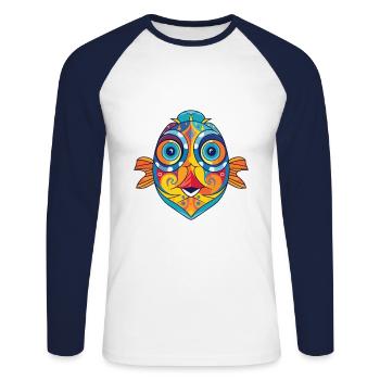 Flunder Fisch Buntes Aquarell Tier Cartoon - Unisex Baseballshirt langarm - Weiß/Navy - Vorne - Nik (191cm)