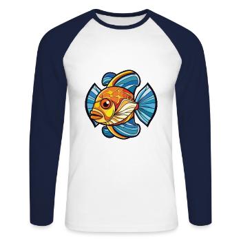 Flunder Fisch Buntes Aquarell Tier Cartoon - Unisex Baseballshirt langarm - Weiß/Navy - Vorne - Nik (191cm)
