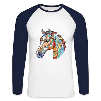 Pferd buntes Aquarell Tier Haustier Illustration - Unisex Baseballshirt langarm - Weiß/Navy - Vorne - Nik (191cm)
