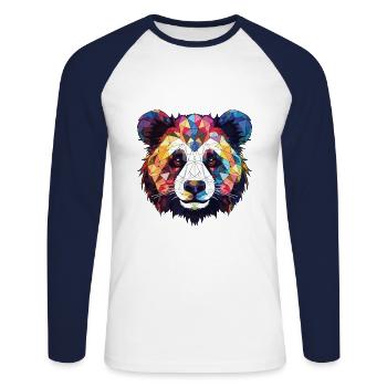Panda Colorful Watercolor Animal Pet Illustration - Unisex Long Sleeve Baseball T-Shirt - white/navy - Front - Nik (191cm)