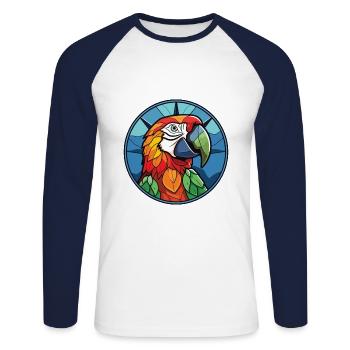 Papagei buntes Aquarell Tier Haustier Illustration - Unisex Baseballshirt langarm - Weiß/Navy - Vorne - Nik (191cm)
