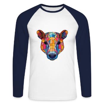 Tapir Buntes Aquarell Tier Haustier Illustration - Unisex Baseballshirt langarm - Weiß/Navy - Vorne - Nik (191cm)