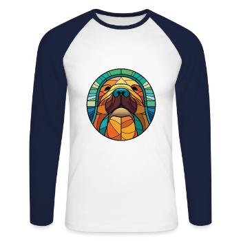 Morse aquarelle colorée Animal animal animal Illustration - T-shirt baseball manches longues Homme - blanc/marine - Devant - Nik (191cm)