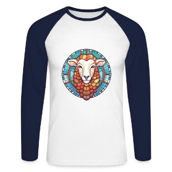 Schaf buntes Aquarell Tier Haustier Illustration - Unisex Baseballshirt langarm - Weiß/Navy - Vorne - Nik (191cm)
