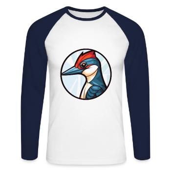 Illustration animale aquarelle colorée de pic - T-shirt baseball manches longues Homme - blanc/marine - Devant - Nik (191cm)