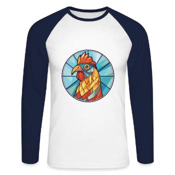 Huhn buntes Aquarell Tier Illustration - Unisex Baseballshirt langarm - Weiß/Navy - Vorne - Nik (191cm)