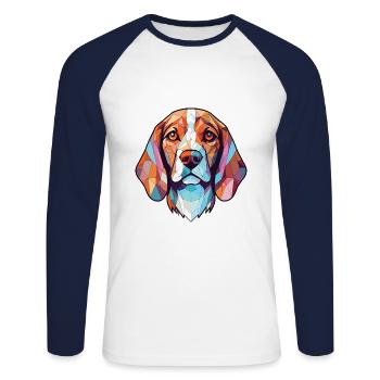 Beagle Hund Buntes Aquarell Tier Illustration - Unisex Baseballshirt langarm - Weiß/Navy - Vorne - Nik (191cm)