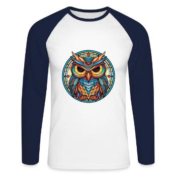 Eule buntes Aquarell Tier Haustier Illustration - Unisex Baseballshirt langarm - Weiß/Navy - Vorne - Nik (191cm)
