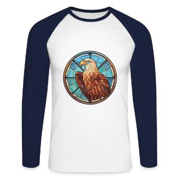 Eagle Colorful Watercolor Animal Pet Illustration - Unisex Long Sleeve Baseball T-Shirt - white/navy - Front - Nik (191cm)
