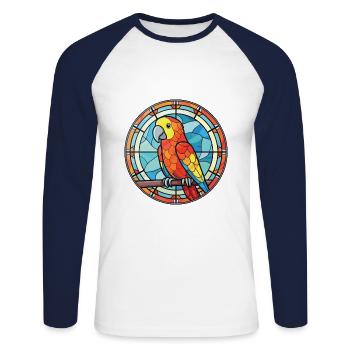 Papagei buntes Aquarell Tier Haustier Illustration - Unisex Baseballshirt langarm - Weiß/Navy - Vorne - Nik (191cm)