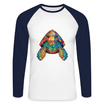 Schildkröte buntes Aquarell Tier Illustration - Unisex Baseballshirt langarm - Weiß/Navy - Vorne - Nik (191cm)