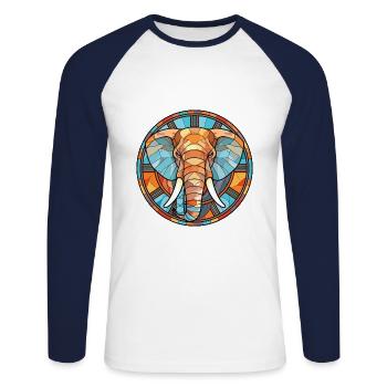 Elefant buntes Aquarell Tier Illustration - Unisex Baseballshirt langarm - Weiß/Navy - Vorne - Nik (191cm)