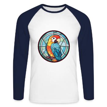 Papagei buntes Aquarell Tier Haustier Illustration - Unisex Baseballshirt langarm - Weiß/Navy - Vorne - Nik (191cm)