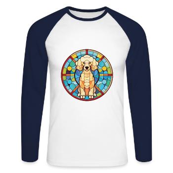 Pudel Hund Buntes Aquarell Tier Illustration - Unisex Baseballshirt langarm - Weiß/Navy - Vorne - Nik (191cm)