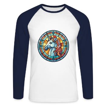Einhorn bunte Aquarell Tier Illustration - Unisex Baseballshirt langarm - Weiß/Navy - Vorne - Nik (191cm)